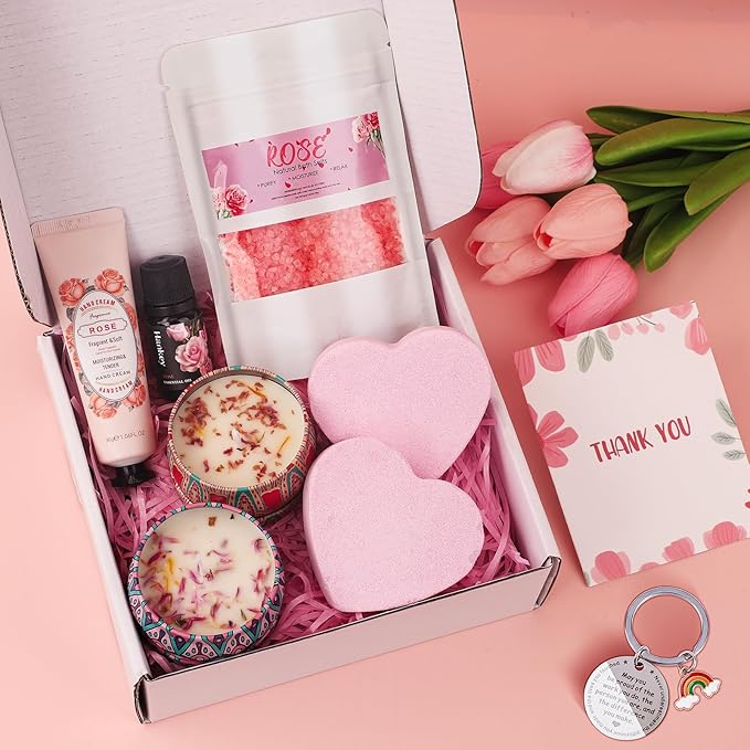Thank You Gifts for Women, 9-Piece Rose Pamper Set – Luxury Relaxation Bath & Spa Hamper, Ideal Birthday Gift Box for Best Friend, Mum, Sister, Teacher, Unique Appreciation Presents(Thank You)