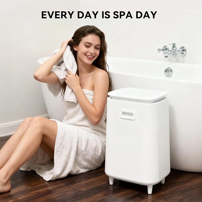 Large Towel Warmer for Bathroom, Unlimited Heating Heated Towel Warmers Bucket, Bath Blanket Warmers for SPA, Auto Shut Off, Fits Up to Two 40"X70" Oversized Towels, Bathrobes, Ideal Gifts -White