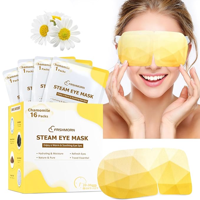 16Packs Steam Eye Mask, Heated Eye Mask for Sleeping, Warm Compress for Eyes, Self Heating Disposal Steam Mask for Home Sleep, Office, Spa, Travel Essentials Mothers Day Gifts (Chamomile)
