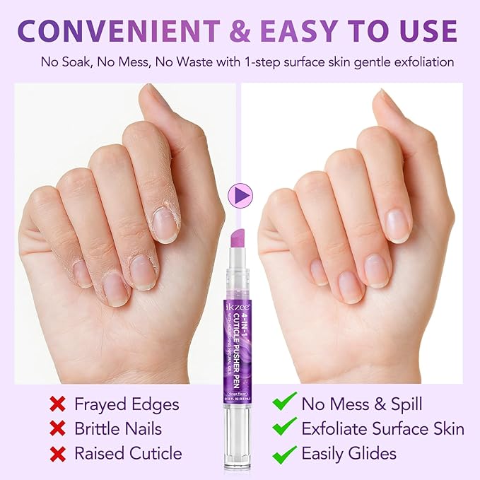 4-in-1 Cuticle Pusher & Oil Pen with Natural Oils, Cuticle Remover, Gentle Exfoliating Treatment, Moisturize, Strengthen & Brighten Nails, Complete Cuticle Care Tool (1)