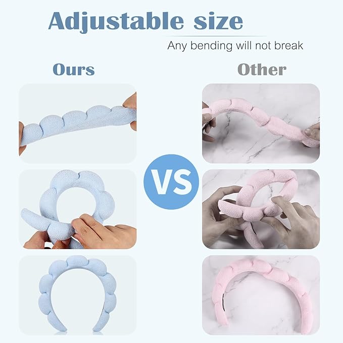 Ztomine Headbands, Set of 2 - Terry Cloth Spa Headbands for Face Washing, Makeup Removal, or Facial Mask Usage, Dark Khaki + Blue