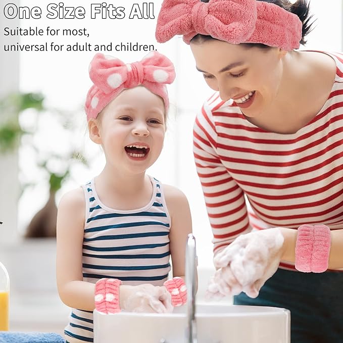 WHAVEL 6PCS Spa Headband and Wristbands Set, Face Wash Headband Wrist Bands for Washing Face Makeup Skincare Hair Band Skin Care Accessories Tools