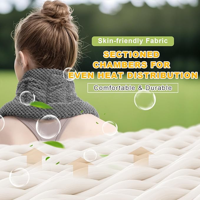 UNCN Long Wide Heating Pad for Neck and Shoulders Back 33x5.9 Microwavable Large Moist Heat Pack Warm Hot Compress Neck Wrap Weighted Bag Massage Reusable Herbal Nature Calming Portable 1.95Pounds