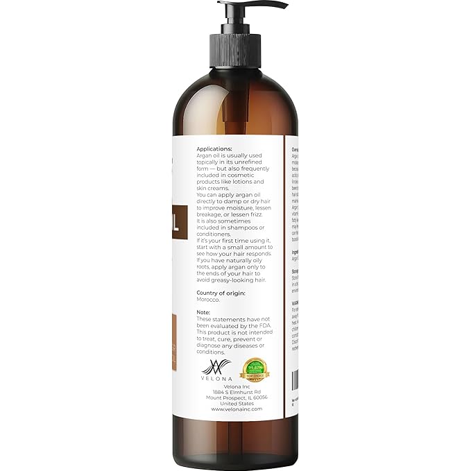 velona Argan Oil - 8 Fl Oz | 100% Pure and Natural | Morocco Oil | Skin, Body and Face Care | Nails Protector | Unrefined, Cold Pressed | Cap Kit