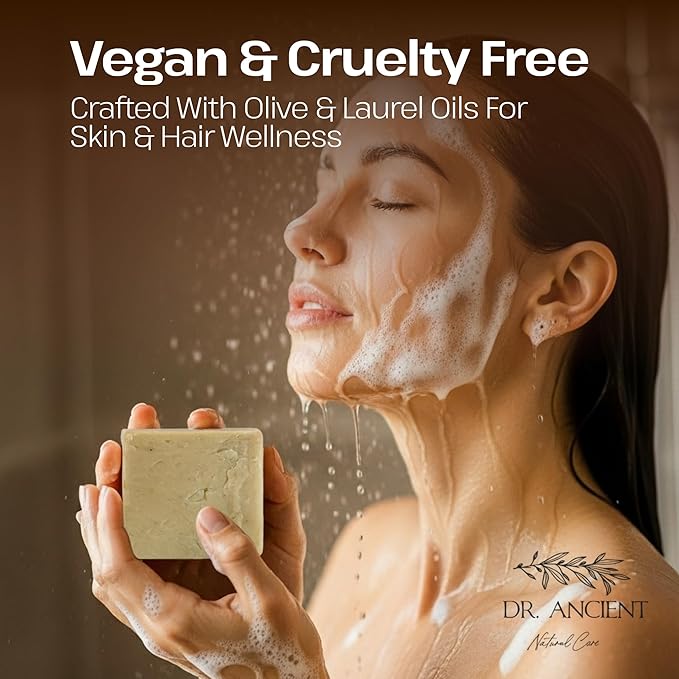 Dr.Ancient Aleppo Laurel Soap Bar, Organic Soap Bars Handcrafted the Traditional Way, Natural Chemical-Free, Vegan, Used for Face Wash, Body Wash, Hand Cleansing and Daily Skin Care, Gentle Cleanser