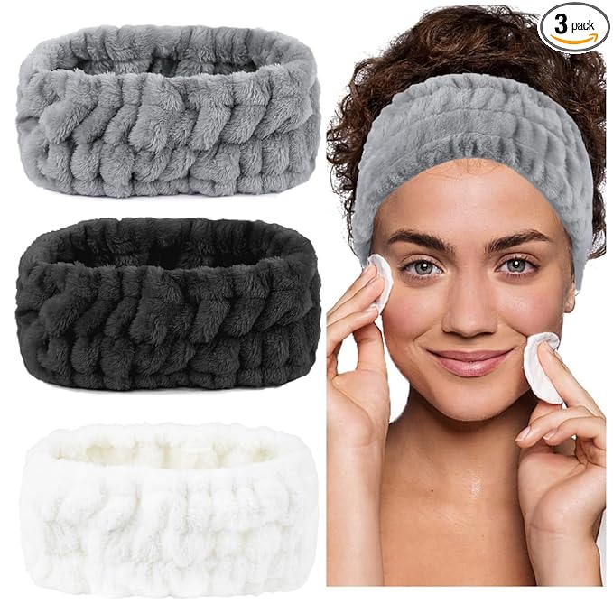 LAPOHI 3 Pack Modern Microfiber Facial Headbands for Washing Face, Makeup & Spa - Skincare & Towel Headbands for Women & Girls