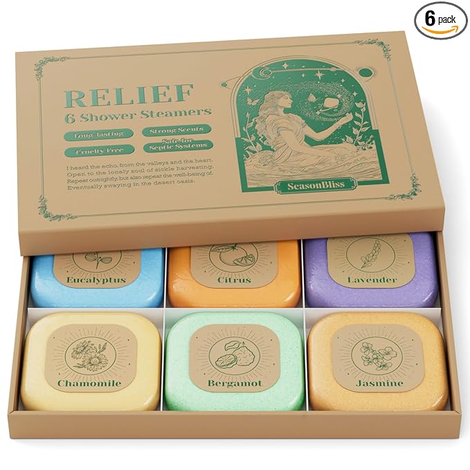 SeasonBliss Shower Steamers for Valentine's Day, 6 Pack Set Shower Bombs Tablets with Presents Box for Women with 6 Fragrances with Shea Butter for Self-Care & Relaxation, Mother's Day, Christmas