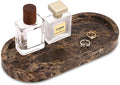 Natural Marble Tray Oval, Bathroom Vanity Tray for Countertop, Elegant Stone Decorative Organizer for Perfume, Jewelry, Home Decor (1, Dark Brown, 10 x 5 x 0.6)