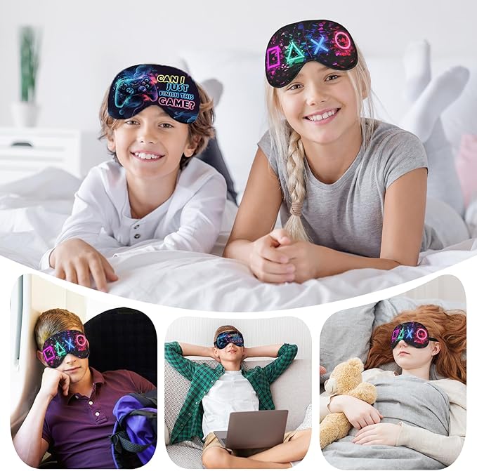 2 Pcs Boys Sleep Eye Mask, Guys Blackout Sleeping Silk Mask for Kids Adult Children's Travel Eye Cover Blindfold for Game
