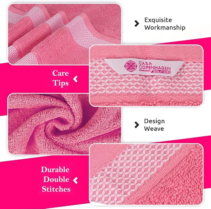 CASA COPENHAGEN Solitaire 6Pcs 100% Egyptian Cotton Large Designer Towels Gift Set- Purple Rose - Pink, 600GSM, 2Bath 2Hand 2Washcloths, Bath Towels for Bathroom Set for Women & Men