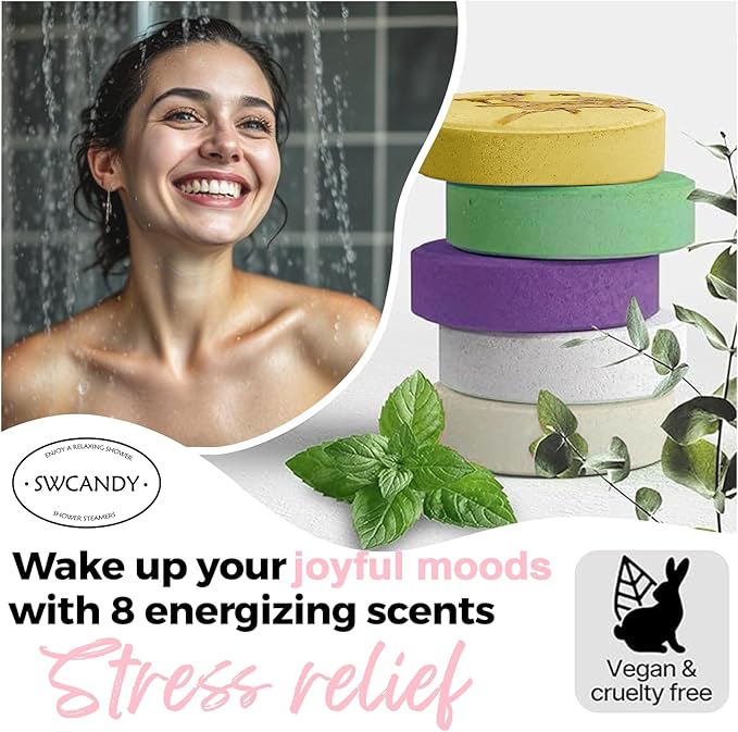 SWCANDY Shower Steamers Aromatherapy Teen Girl Gifts Trendy Stuff Travel Essentials for Women 8 Pcs Natural Essential Oils, Stress Relief Relaxation Home Spa Experience