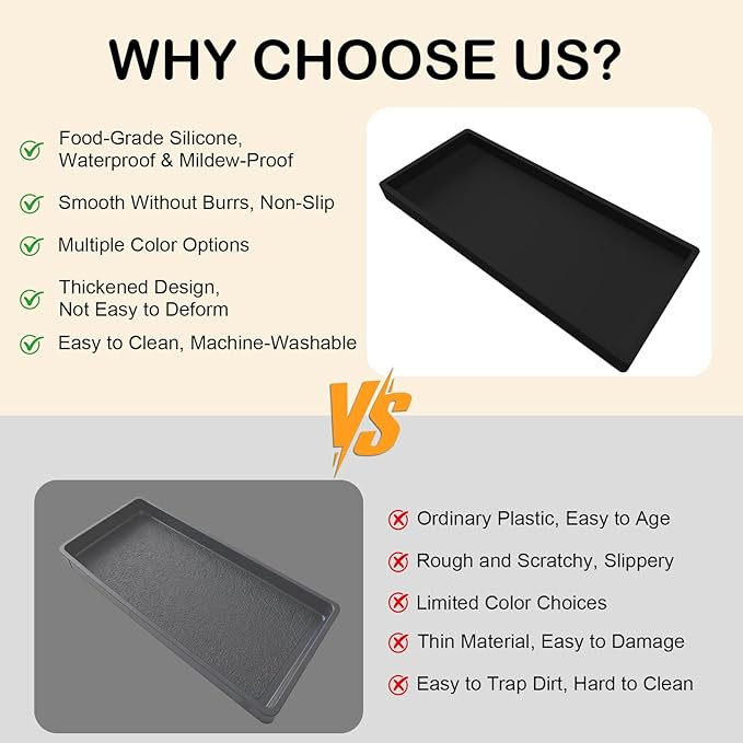 Bathroom Vanity Tray Black, Silicone 11.8 x 5 Inch Toilet Tank Tray Decor, Extra-Large Candle Tray for Bathroom Holders and Organizers, Waterproof Perfume Tray for Dresser for Vanity, Kitchen