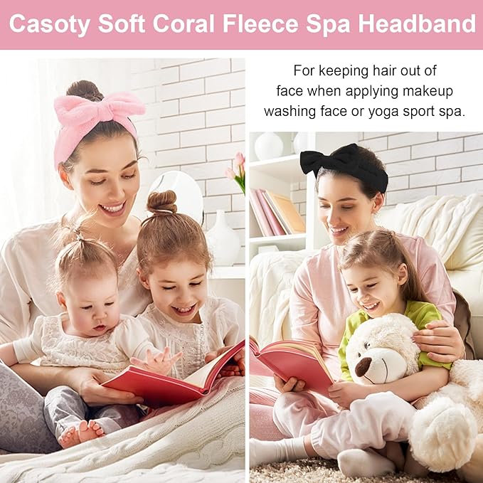 Casoty Black White Pink Skincare Headband for Washing Face Cute Face Wash Spa Headband for Women Makeup Hair Band Stocking Stuffers Spa Party Hair Accessories Gifts for Women Girls
