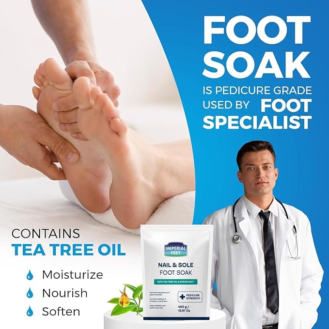 Imperial Feet Epsom Salt Foot Soak (PEDICURE GRADE)-Toenail Repair, Fungus Athletes Foot, Softens Calluses, Tired Feet & Nail Discoloration Foot Soak Salts with Tea Tree Oil 16oz (Green Fungal)