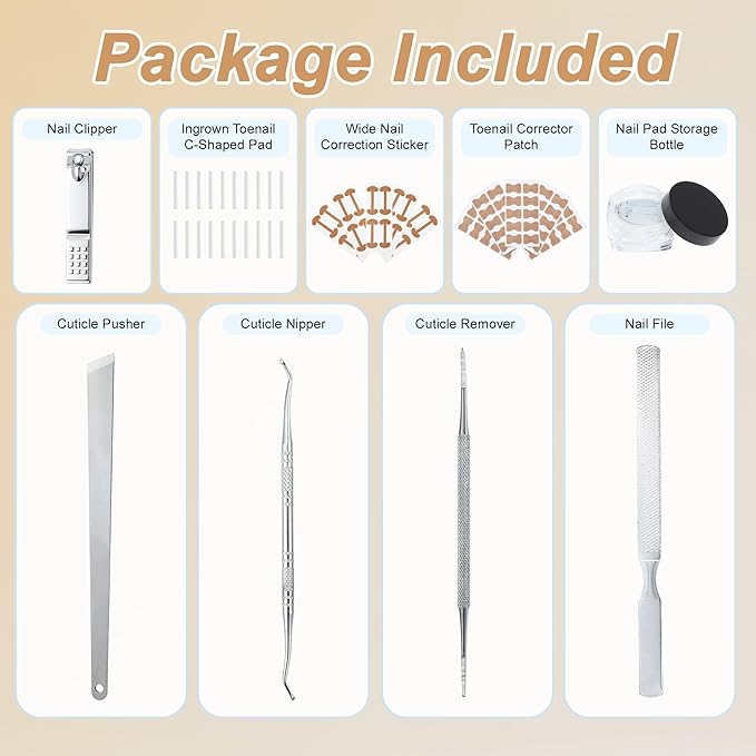 VOCOSTE Ingrown Toenail Correction Kit, Toe Nail Corrector Tools with Leather Case for Easy Storage & Travel, for Curved & Ingrown Nails with Nail Files Clipper Lifter