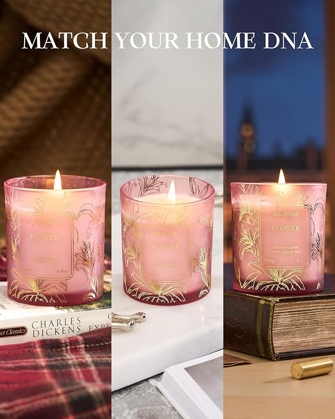 M&SENSE Pumpkin Apple Pie Scented Candles, 8.1oz 42-Hour Slow Burning Soy Candles, Cozy Fall Halloween Thanksgiving Christmas Holiday Fragrance