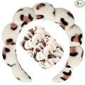 Zkptops Spa Headband for Washing Face Wristband Set Sponge Makeup Skincare Headband Wrist Plush Bubble Get Ready Hairbands for Women Puffy Headwear Non Slip Thick Thin Hair Accessory(Beige Leopard)