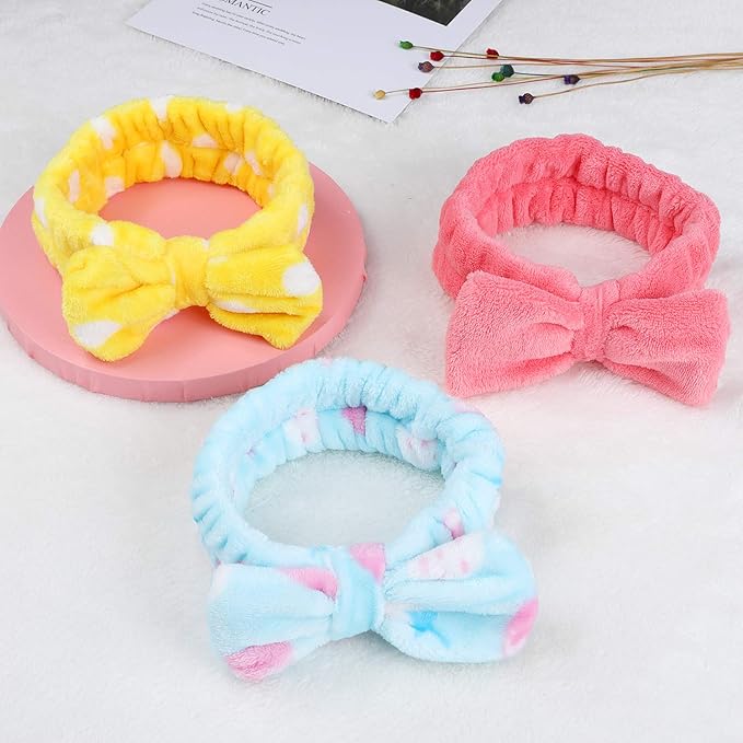 8 Pack Spa Headbands, Coral Fleece Makeup Bow Headbands, Terry Cloth Face Hair Bands for Women's Shower & Washing Face