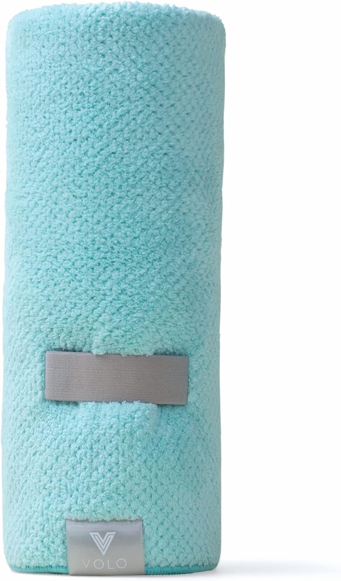 VOLO Hero Hair Towel – Ultra Soft Nanoweave™ Microfiber, Super Absorbent Quick Dry, Reduces Dry Time 50%, Anti-Frizz & Breakage, Secure Snug Strap, Large Wrap for All Hair Types - Capri Blue