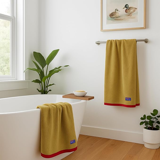 REDKISS 6 Piece Luxury Bath Towel Set, 2 Bath Towels, 2 Hand Towels, 2 Washcloths, 100% Cotton Ultra Soft Highly Absorbent Quick Dry Towels for Bathroom, Gym, Spa, Hotel, Mustard Yellow