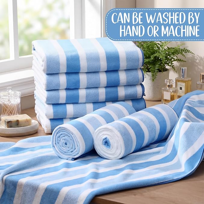 SmoothNovelty 16 Pack Microfiber Bath Towels Bulk 27'' x 60'' Oversized Size Bath Towel Highly Absorbent Extra Large Soft Drying for Beach Shower Summer Salon Sport Gym Party (Wide Stripes,Blue)