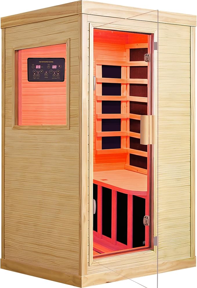 OUTEXER Infrared Sauna Home Sauna Spa Room Chilean Pine Wood 1200W Indoor Saunas Low EMF 110V with 7 Color Light