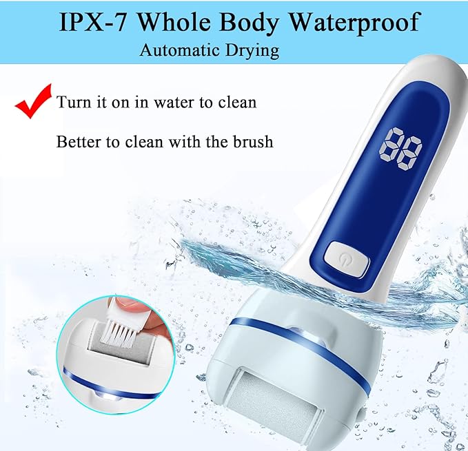 Callus Remover for Feet, 13-in-1 Professional Pedicure Tools Foot Care Kit, Foot Scrubber Electric Feet File Pedi for Hard Cracked Dry Dead Skin, 3 Rollers, 2 Speed, Battery Display (White&Blue)