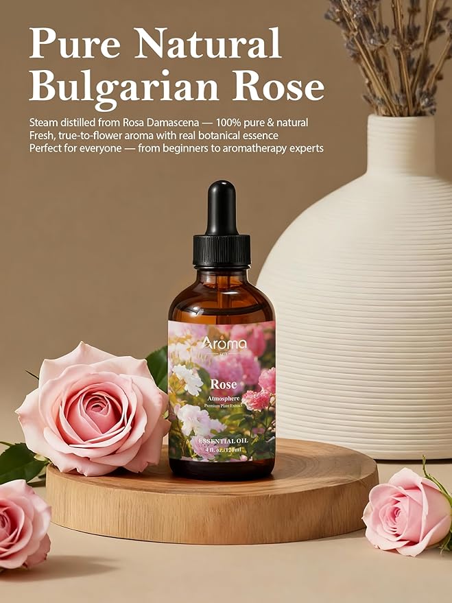 Rose Essential Oil in Premium Gift Box - Essential Oils for Home Diffusers - Perfect Self-Care & Spa Gift for Women 4 Fl Oz Valentines Day Gifts for Her