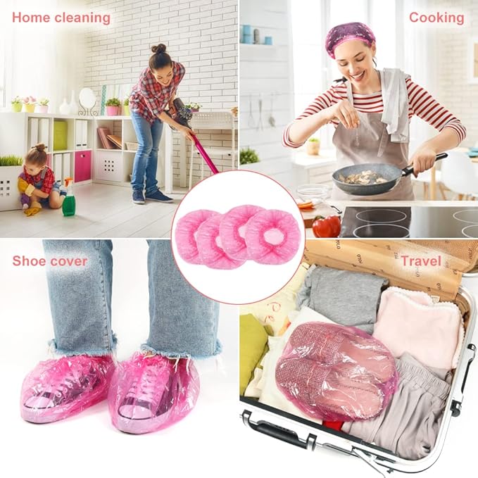 Shintop Disposable Shower Caps for Women,100 Packs Hair Caps Individually Wrapped with Large Elastic Bath Cap for Home, Hotel, Hair Salon and Spa (Pink)