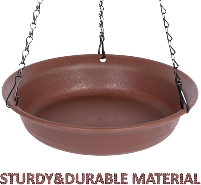 VUWEZ Hanging Bird Bath, Hanging Bird Water Feeder for Outdoors, Feeder Bowl, 2 Pack Birdbath Tray Accessories for Outside, Plastic Birdbaths Tray for Garden Patio Decoration (10", Chocolate)