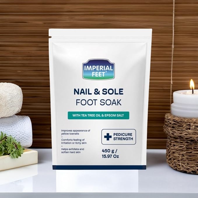 Imperial Feet Epsom Salt Foot Soak (PEDICURE GRADE)-Toenail Repair, Fungus Athletes Foot, Softens Calluses, Tired Feet & Nail Discoloration Foot Soak Salts with Tea Tree Oil 16oz (Green Fungal)