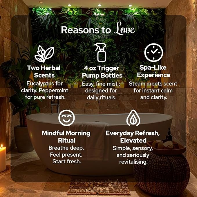 Carnatia Peppermint Shower Spray – Aromatherapy Essential Oil Mist for Showers | Spa-Like Refreshing Steam Experience | 4 fl oz Trigger Pump Spray for Focus & Energy