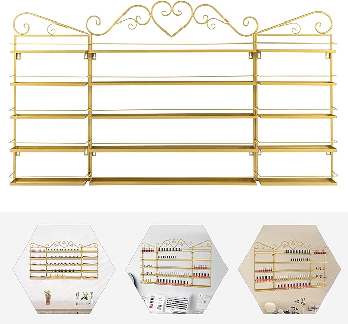 5 Tiers Wall-Mounted Nail Polish Storage Racks Metal Nail Polish Holder Cosmetic Display Case Lipstick Perfume Wall-Mounted Shelf for Home Spa Nail Salon Shop