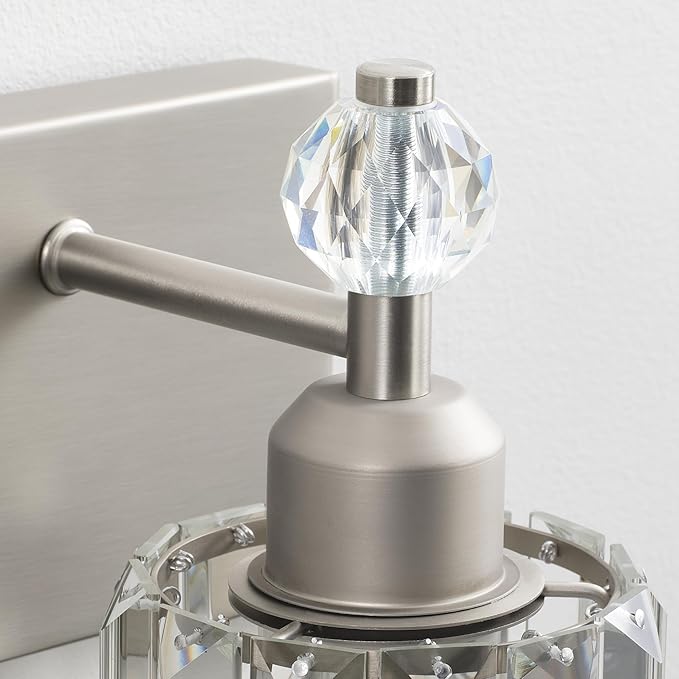 PRESDE 4-Light Brushed Nickel Vanity Light,Crystal Modern Bathroom Light Over Mirror,Wall Lighting Over Mirror Fixture