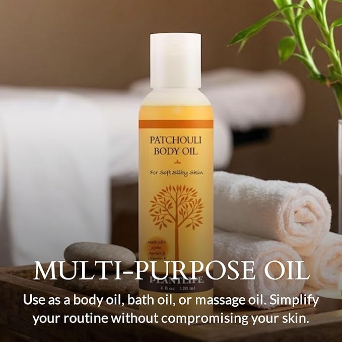 Plantlife Patchouli Body Oil - Moisturizing Natural Body Oil for All Skin Types - Nourishing Dry Skin and Making It Feel Soft and Silky for Women & Men - Bath, Body & Massage Oil - 4oz