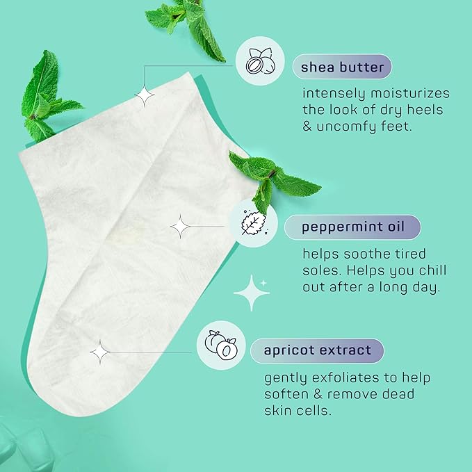 Spa Life Men's Cooling Mint Foot Repair Balm and Moisturizing Socks Set - Revitalizing Hydrating Foot Mask for Soothing Tired, Achy Feet and Softening Dry, Cracked Skin One Size Fits Most- 6 Pairs
