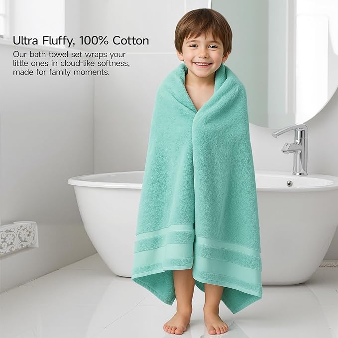 REDKISS 100% Cotton Bath Towels Set of 2, Extra Large Bath Sheets 35 X 70 Inches, 800G, Quick Dry, Ultra Soft & Super Absorbent Bathroom Towel Sets for Bathroom, Gym, Spa, Pool & Hotel, Blue