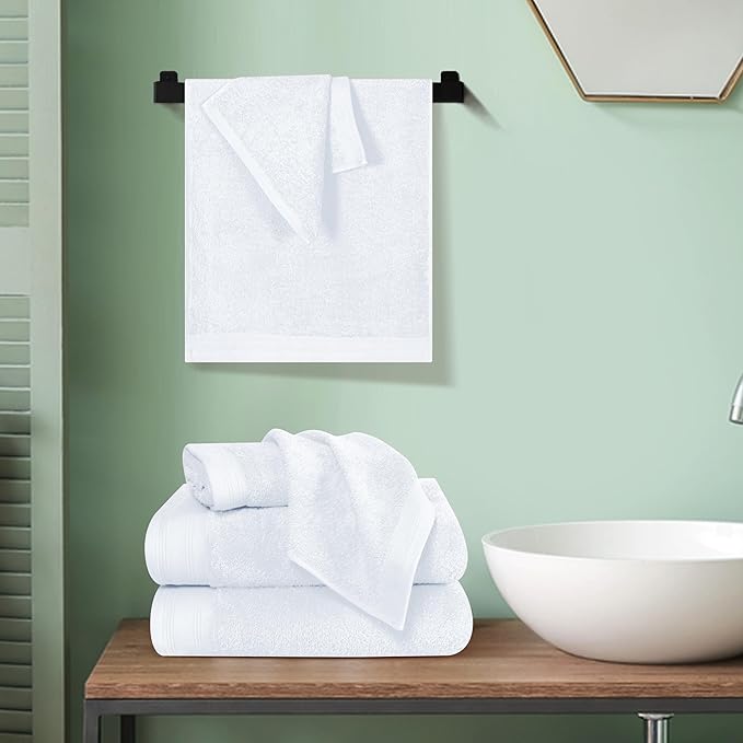 Ultra Soft 6 Pack Cotton Towel Set, Contains 2 Bath Towels 28x55 inch, 2 Hand Towels 16x24 inch & 2 Wash Coths 12x12 inch, Ideal Everyday use, Compact & Lightweight - White
