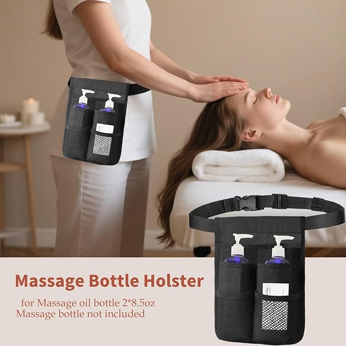 Massage Bottle Holster with Multiple Pockets Design,Machine Washable Massage Lotion Holster with Air Mesh,Heavy Duty Adjustable Strap and Durable Lotion Oil Waist Belt,for Massage Therapist(Only Bag)