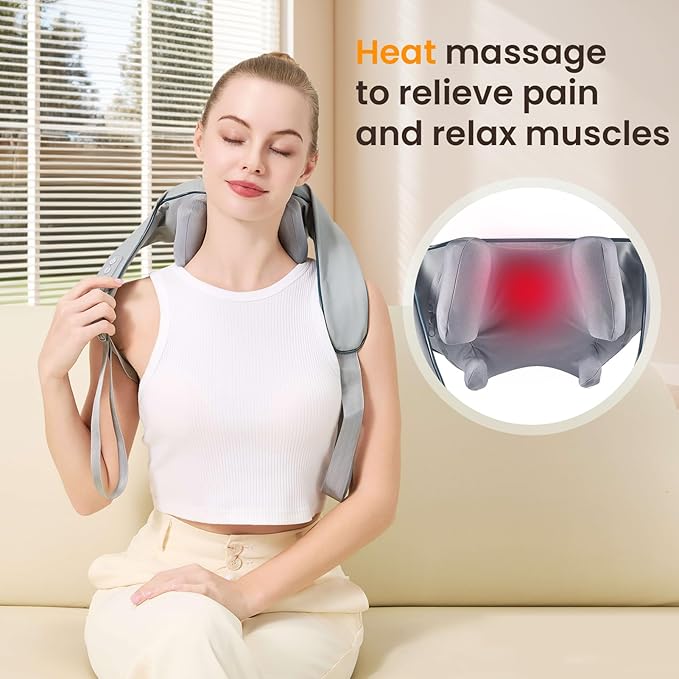 4D Wireless Deep Tissue Kneading Neck Massager with Heating Function, Shiatsu and Shoulder Massager Pillow,Back and Leg Pain Relief, Body Muscle Pain Relief, Perfect Gifts for Men Women. (Grey)