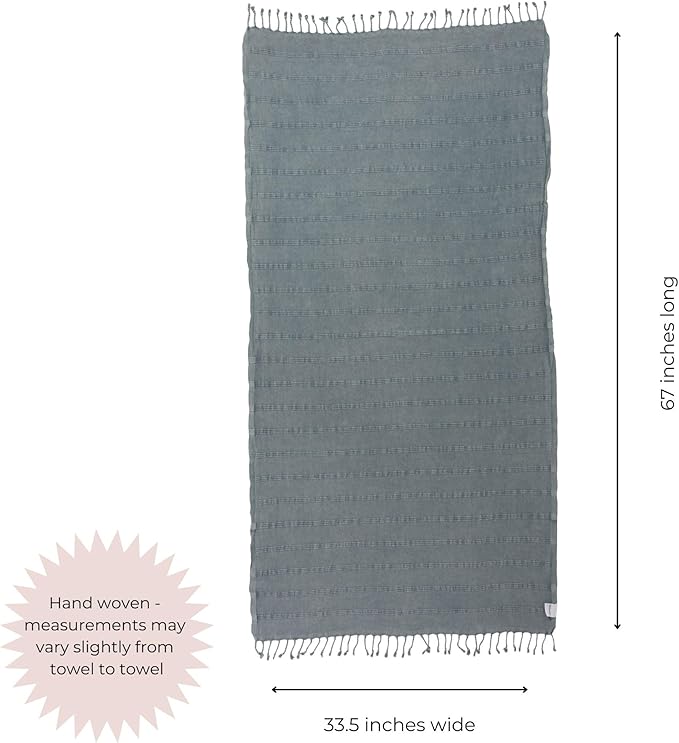 InfuseZen Stonewashed Turkish Bath & Beach Towel –100% Organic Turkish Cotton - Soft, Lightweight, Absorbent - Quick Dry, Sand Free - Swim, Pool, Shower, Travel - Peshtemal, Hammam Spa Towel - Denim
