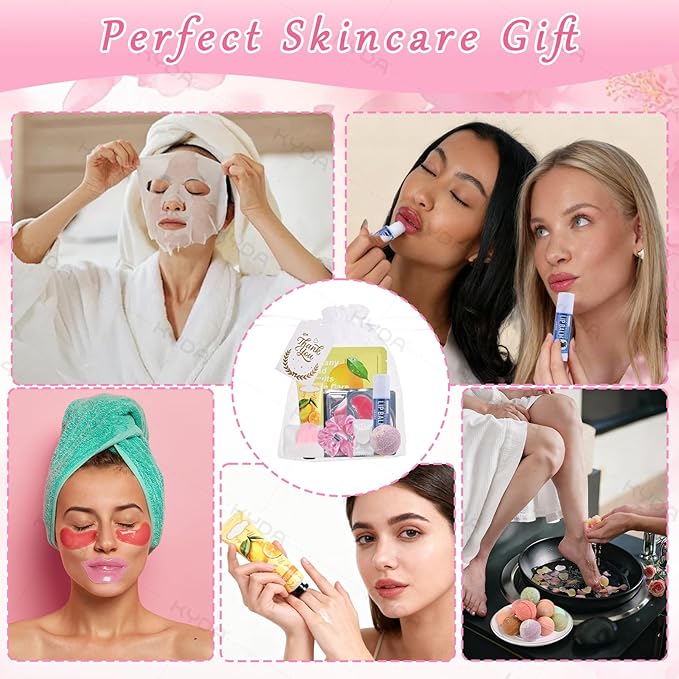 KYDA 66PCS SPA Party Supplies for Women, Include Face Masks, Hand Cream, Lip Balm, Under Eye Patches, Lip Mask, Foot Bath Bomb, Hair Tie and Hair Band, Spa Birthday Sleepover Party Supplies for Girls