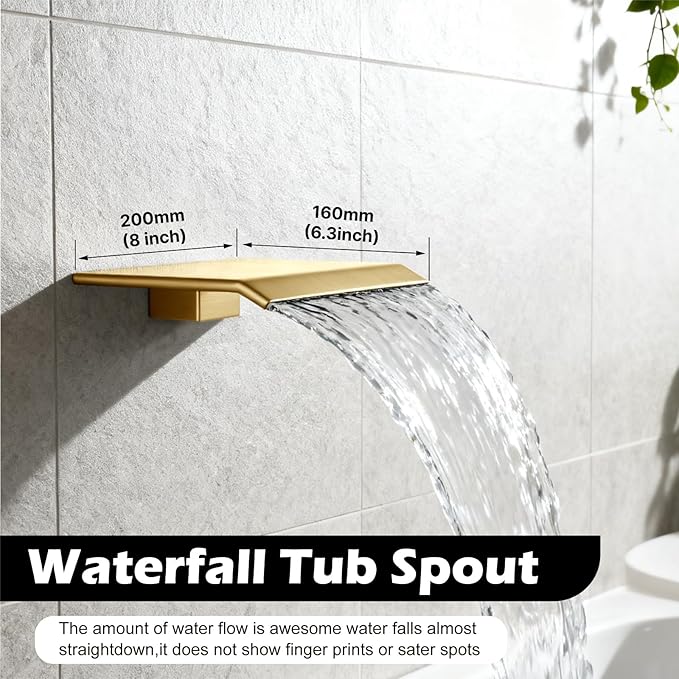 Midanya Shower System with Tub Spout,Bathtub Shower Faucet Set with Square Rainfall Head and Handheld Sprayer Wall Mount Tub Faucet Set with Valve and Trim Kit,10 Inch Brushed Gold