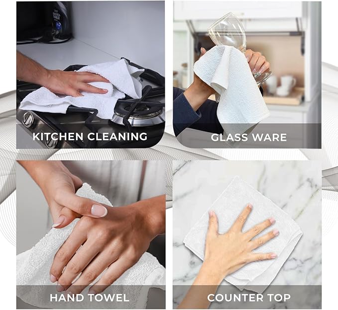 Avalon Towels Cotton Washcloths – (Pack of 48) Size 12x12 Inches, 100% Ring Spun Cotton, Soft & Absorbent Face Towels, Gym Towels, Hotel and Spa Quality, Reusable Fingertip Towels (White)