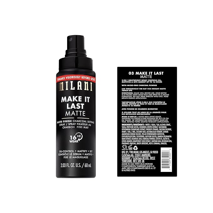 Milani Setting Spray + Primer, Make It Last Original - Natural Finish with Niacinamide for Hydration & Make It Last Matte- Oil Absorbing Charcoal Formula to Control Shine - 2 Pack