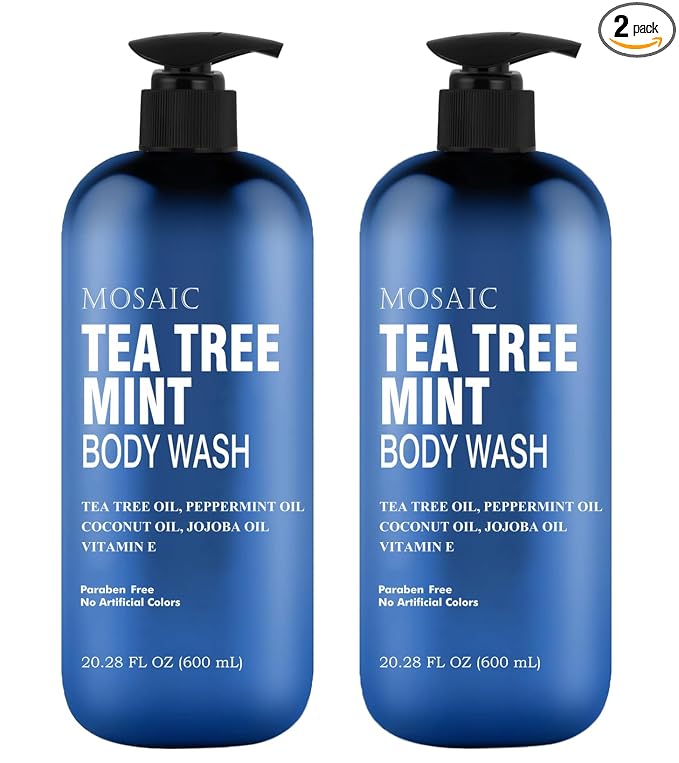Tea Tree Body Wash with Mint & Shower Gel with Vitamin E for Jock Itch, Eczema, Ringworm, Body Odor, Body Wash Women & Men with Added Body Oils,LARGE 20.2 FL Oz Bottle (Tea Tree Mint, Pack of 2)