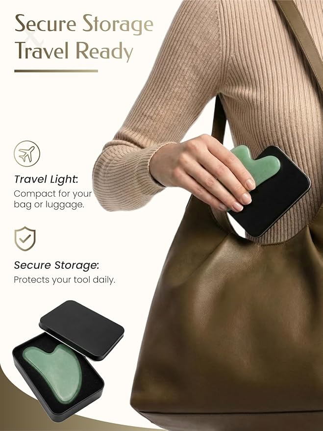Gua Sha Facial Tool – Green Stone Guasha Tool for Face & Neck – Face Massager Tool for Lymphatic Drainage, Puffiness Reduction & Jawline Sculpting (Light-Green)