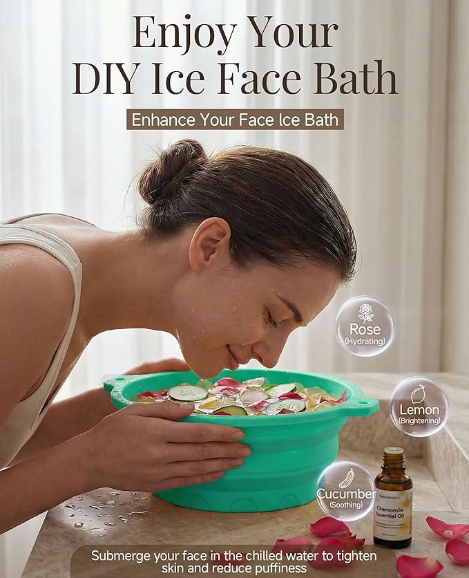 Face Ice Bath Bowl with Built-in Ice Tray, Foldable Silicone Face Bowl for Ice, Reusable Ice Facial Bowl for Cold Plunge Therapy, Skin Tightening, Acne Relief, Portable Spa Tool for Home, Camping