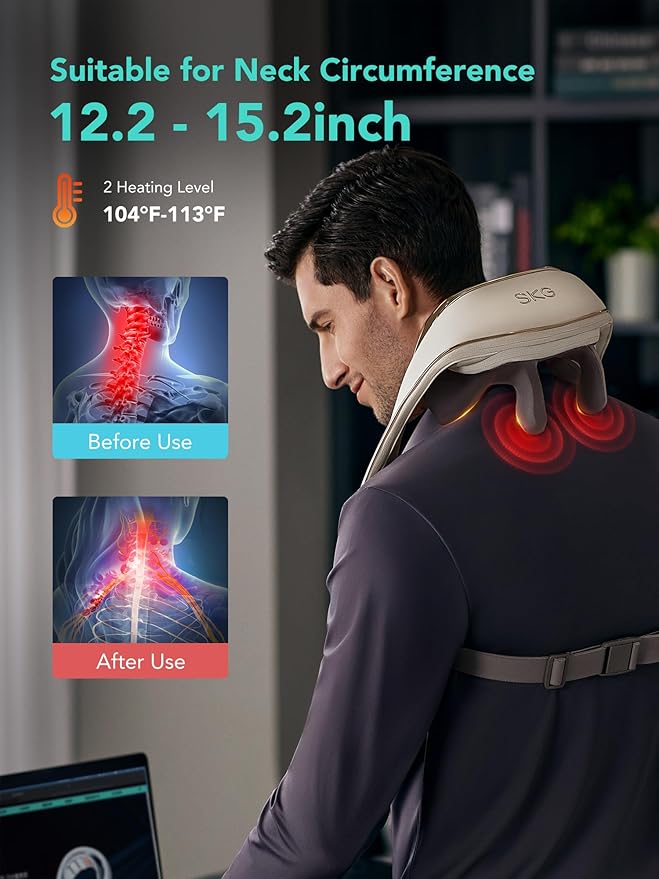SKG 2025 Neck Massager for Pain Relief, Deep Tissue 6D Kneading with Heat, Cordless Neck & Shoulder Massage, Valentine Gift for Men & Women, H5 Mini