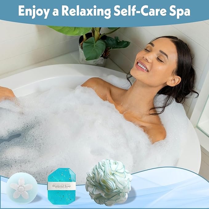 Birthday Gift for Women, Spa Basket Sets, Get Well Gifts, Self Care Gifts for Best Friends Sister Mom (blue cup)